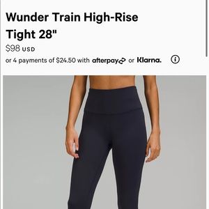 NWT Lululemon Wunder Train High Rise Tight 28 inch